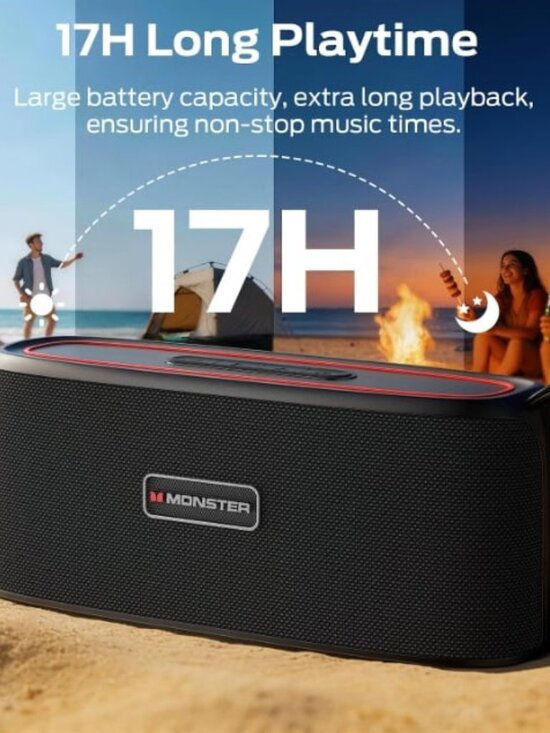 Monster Other - Monster Portable Bluetooth Speaker 30W Stereo Sound 17Hr Play IPX6 Waterproof